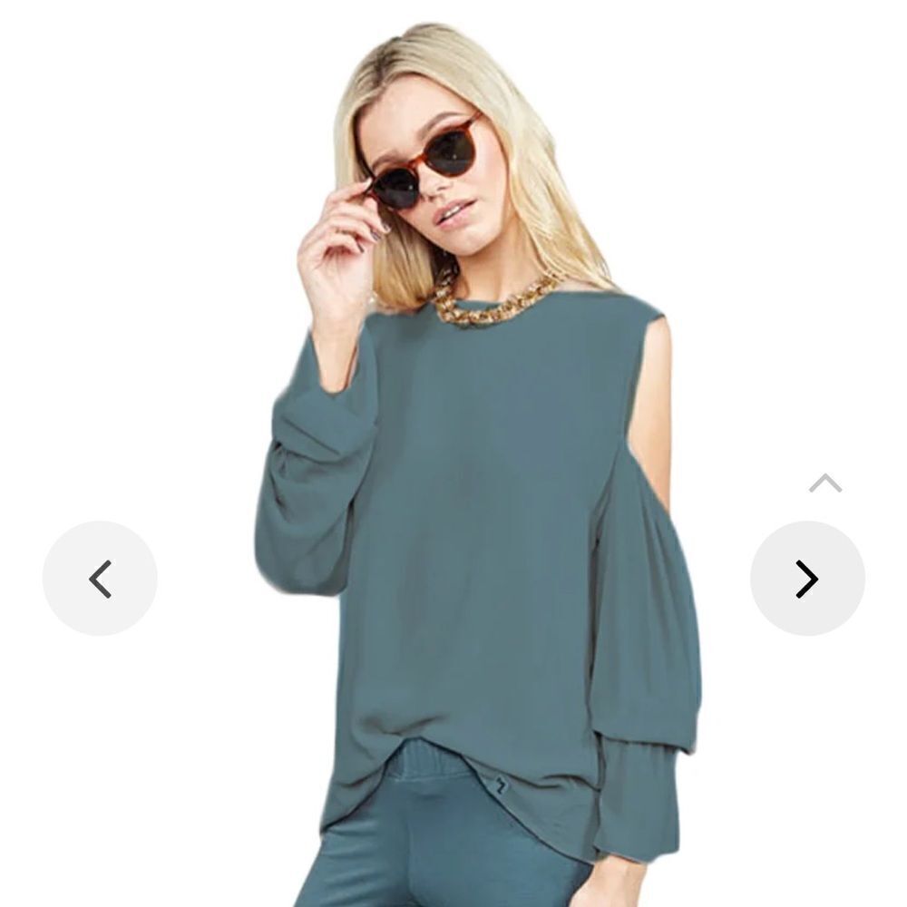 Michael Lauren NWT Sam Open Shoulder Bell Sleeve Top in Admiral Green size L